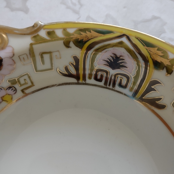 Vintage Nippon hand painted bowl unique Asian design gold yellow trinket - Picture 7 of 8